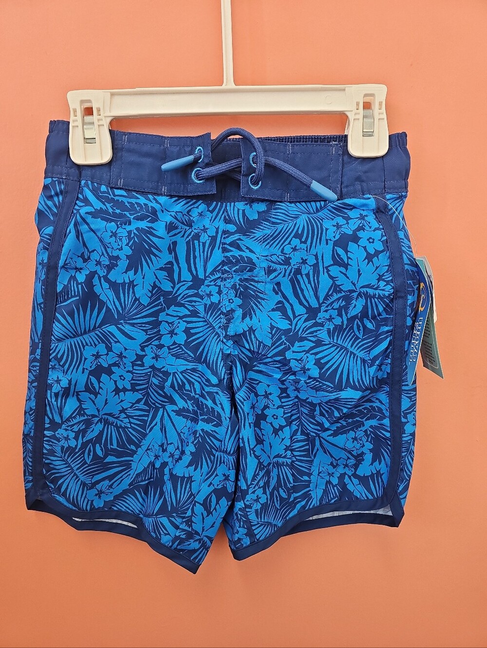 NWT Wave Zone Boys Size XS(5) Swim Trunks Board Shorts Blue Navy Floral Print